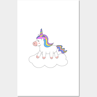 Cute Kawaii Unicorn on sky Posters and Art